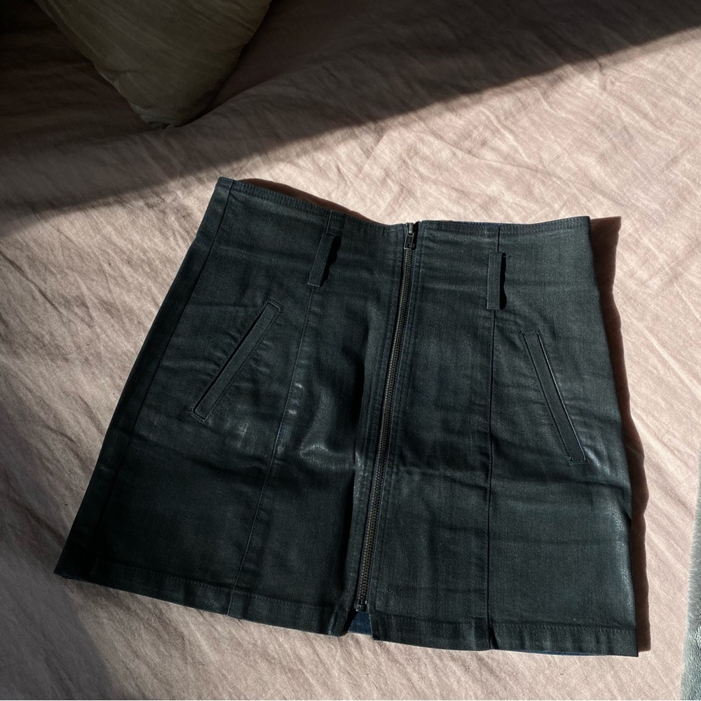 CARMAR DENIM BLACK LEATHER COATED SKIRT